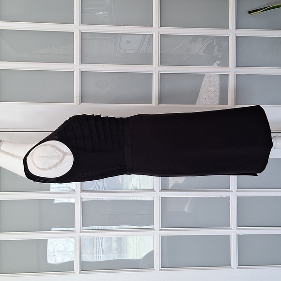 LOFT Black Polka Dot Layered Sheath Dress - Picture 3 of 14